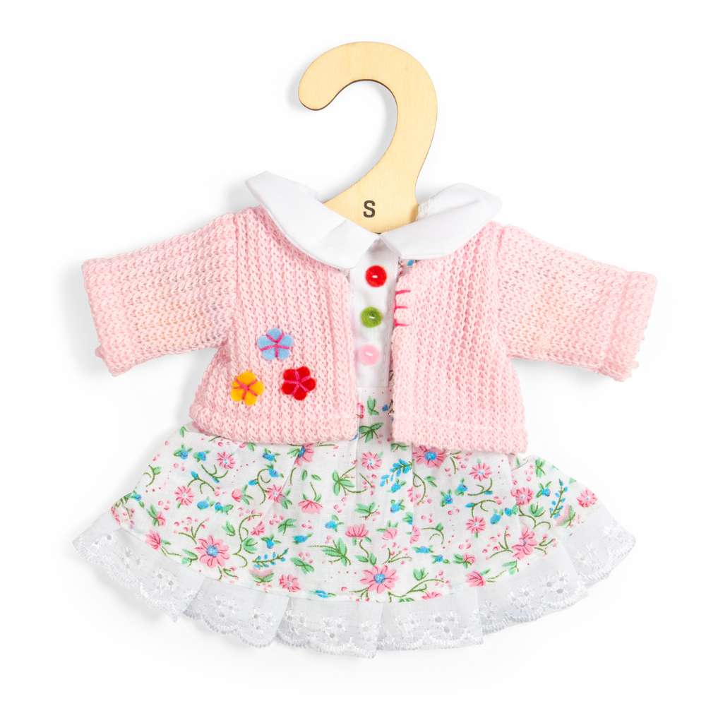 Floral Pink Doll Dress & Cardigan (Small) - Clothes For Soft Dolls