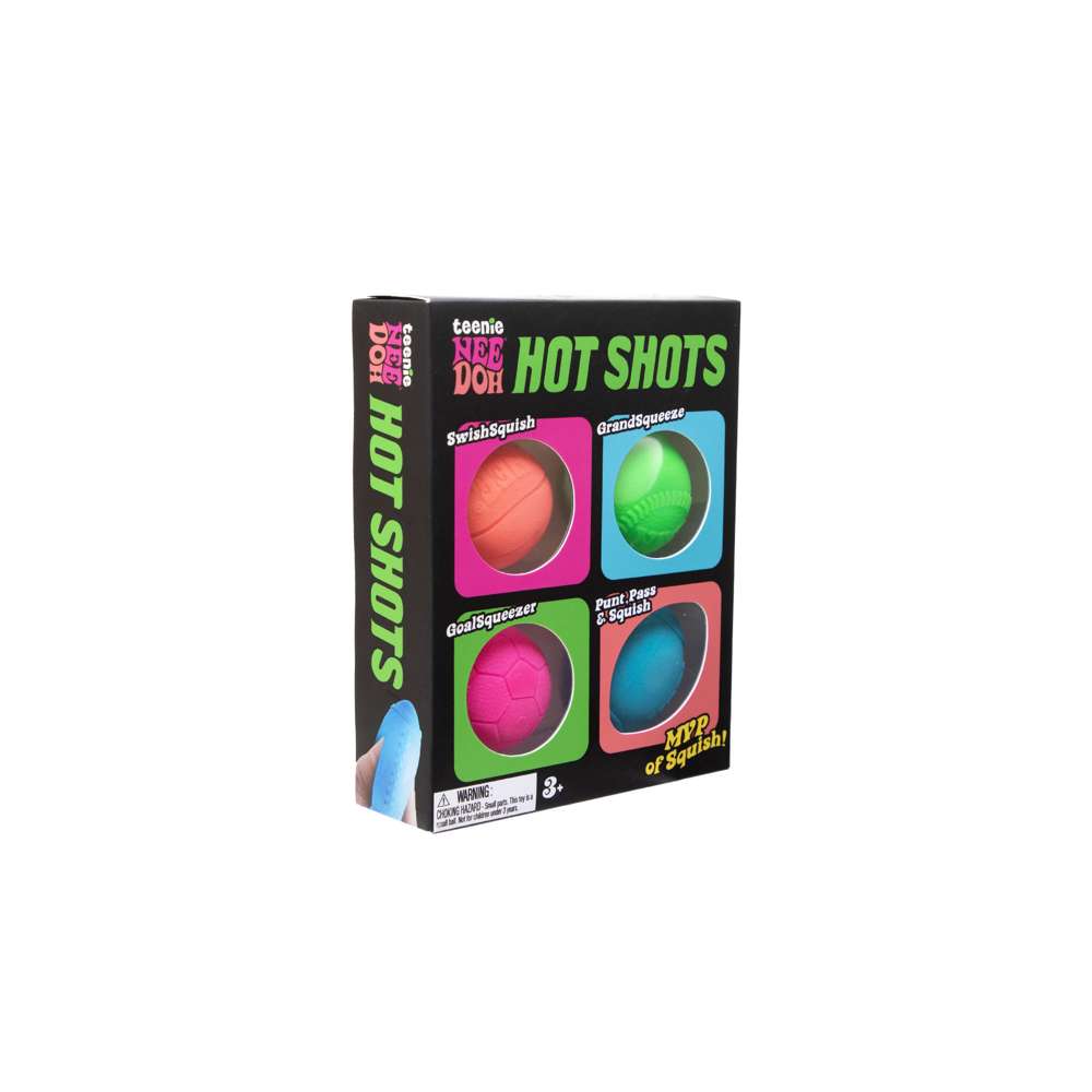 NeeDoh Hot Shots Teenie Classic Groovy Sports Ball Fidget Toy 4 Pack